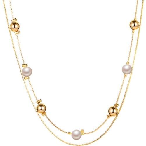 New fashion simple vintage layered pearl necklace for women ins cold wind round bead neck chains choker aesthetic women jewelry