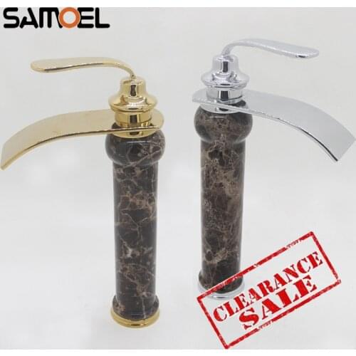 Stock on Sale Clearance Rose Gold Marble Stone Bathroom Faucet Mixer Waterfall Basin Cold Hot Water Tap M1039