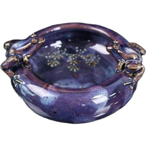 Chinese Old Porcelain Kiln Discoloration Blue Glaze Frog Pen Wash