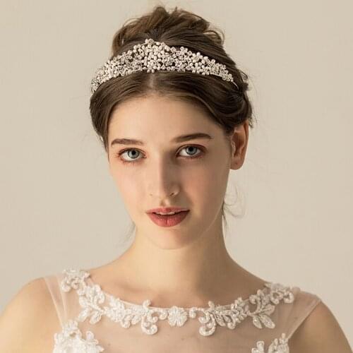 SLBRIDAL Handmade Luxury Rhinestone Crystal Freshwater Pearls Bridal Tiara Headband Wedding Bridesmaids Crown Women Hair Jewelry