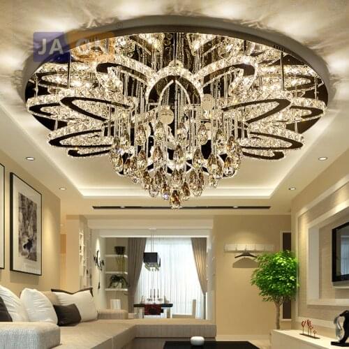 LED Modern Crystal Stainless Steel Round Dimmable RGB Chandelier Lighting Lamparas De Techo For Foyer
