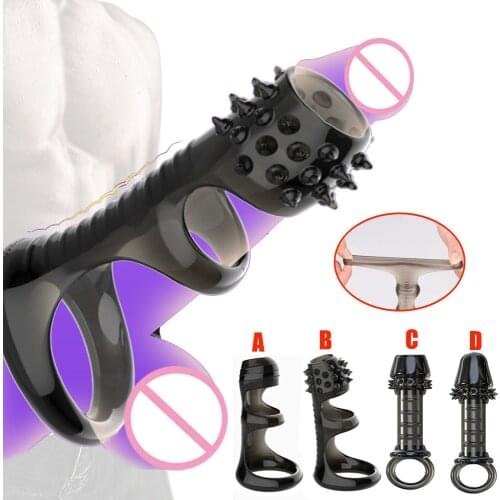 Penis Extender Reusable Condom Soft Studded Spines Massage Men Cock Sleeve Delay Ejaculation Dick Enlargement Rings Male Sex Toy