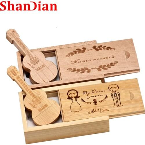 SHANDIAN usb flash drive guitar shaped pen drive 4gb 8gb 16GB 32GB 64GB wooden guitars model memory Stick free custom logo