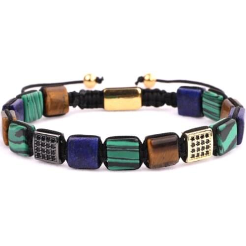 High quality Mix natural stone square shape braided macrame bracelet men women