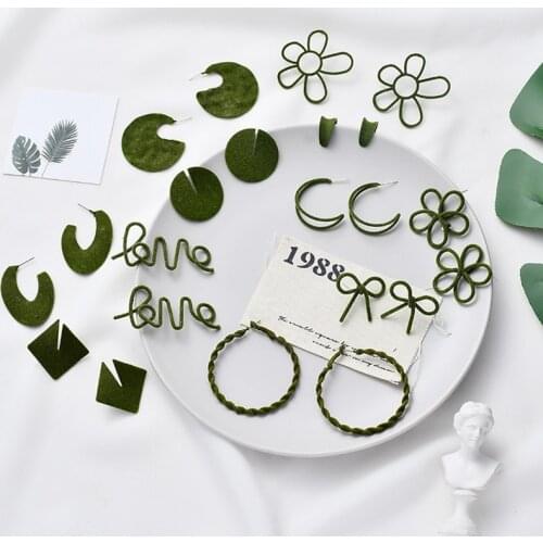 Suede Green Flower Ear Stud Fashion Earrings Simple All-match Temperament Girl Ear Drop Ear ring Accessories Pendientes Eardrop