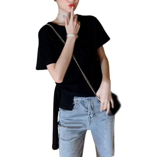 Korean Style Irregular Design Female T-Shirt Solid Color Short-Sleeved Loose Top Camiseta Saco Womens t-Shirts Summer