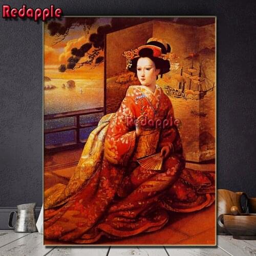 Handcraft diamond painting woman Japanese diamond Embroidery 5D DIY full square round mosaic Retro Kimono girl home Decorative