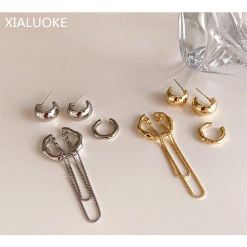 XIALUOKE Punk Metal Chain Tassel Ear Bones Clip Earrings Set Minimalist Geometric C Stud Earrings Women Aretes Party Jewelry