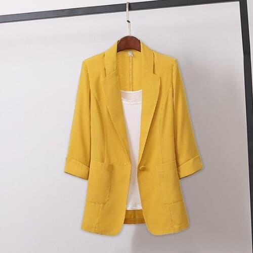 Womens Jacket Solid Color Loose Office Work Blazer for Spring Autumn Lady Long Sleeve Lapel Pockets Suits Coat Female Jackets