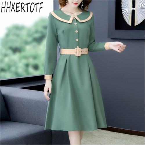2021 spring summer fashion Temperament women long sleeve O neck Patchwork casual dress
