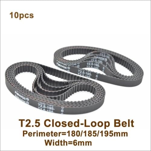 POWGE 180 T2.5 Timing Belt Width 6mm Perimeter 180 185 195mm Teeth 72 74 78 T2.5 Closed-Loop Rubber Belt Fit T2.5 Pulley 10pcs