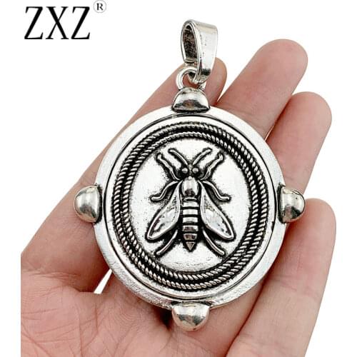 ZXZ 2pcs Tibetan Silver Large Boho Bumble Bee Honeybee Insect Charms Pendants for Necklace Jewelry Making Accessories 76x55mm
