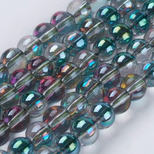 1 Strand Colorful Electroplate Glass Round Beads 6~6.5mm Half Rainbow Plated Bead for jewelry making ,about 68~70pcs/strand F50