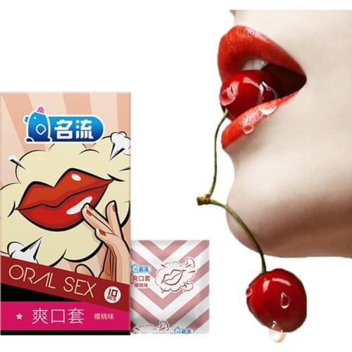 10Pcs/Box Women Mouth Oral Sex Condom Penis Sleeve Oral Sex Blowjob Natural Latex Condoms for Adults Sex Toys Smooth Peach Tast