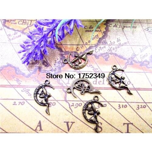 100pcs--Moon Angel Charms, Antique Tibetan bronze Fairy Charm Pendants 15x25mm