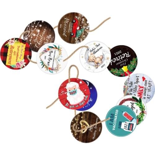 12Pcs Christmas Wooden Ornament Round Shape Creative Christmas Tree Pendant Xmas Home Hanging Decoration For Holiday Party Decor