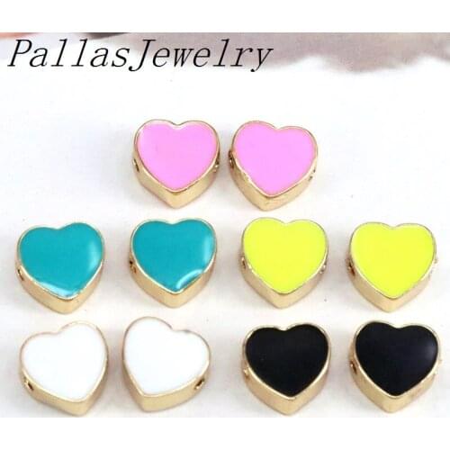 20Pcs,Bracelets Necklaces Connectors Enameled Colors Spacer Beads Small Heart Shaped accessory Fashion Charms
