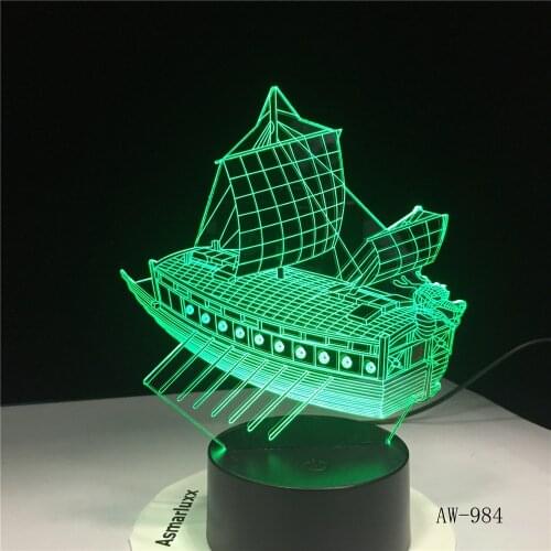 3D Creative Sailing Night Light Colorful Lamp Bedroom Bedside Light Fixtures 7 Color Change 3D Lamp Home Office Light AW-984