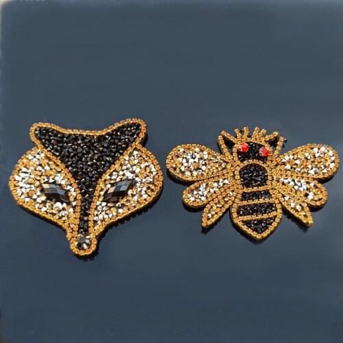 3D Handmade beaded fox bee Patches for clothing DIY iron on sequin rhinestone parches Beaded appliques ironing sticker