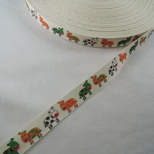 5/8" 15mm 100% Printed Cows cartoon Cotton Ribbon DIY Craft Sewing & Packing Cloth Fabric Ribbons Garment Accessory 20Yard XM-61