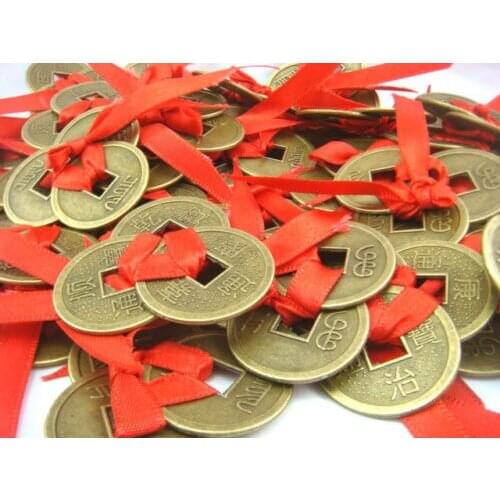 5PCS Chinese Feng Shui Three I-Ching Old Coins lot