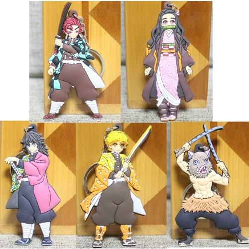 50 pcs/lot Anime Demon Slayer: Kimetsu no Yaiba PVC Figures Keychain Pendant Toys Tanjirou Nezuko Figures Two-sided Keychain Set