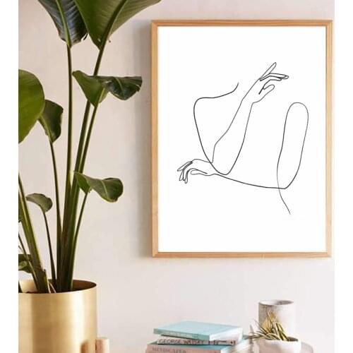 Abstract Female Hands One Line Drawing Painting Modern Wall Art Canvas Print Fine Line Art Poster Woman Sketch Art Home Decor