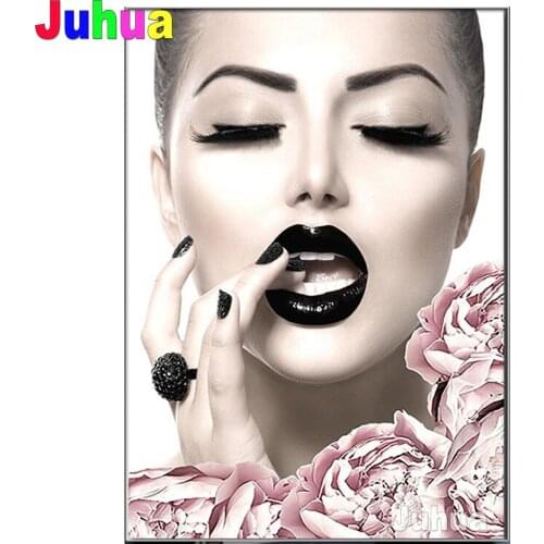 5d diamond, Fashion woman Rose flower Diamond Painting Full Square/Round Drill Pattern Lady Mosaic Diamond Embroidery Rhinestone