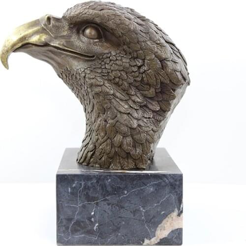 ArtsHom DW-141 Hot Casting Vintage Art Bronze Eagle Head Statue Animal Hawk Sculpture Bird Figurine for Office Desktop Decor