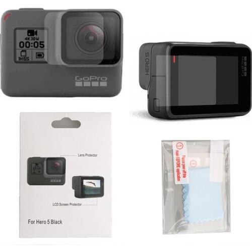 AZKTE Tempered Glass Protector Cover Case HD protective film 2-piece camera screen film and lens film for GOPRO hero 5 6 7