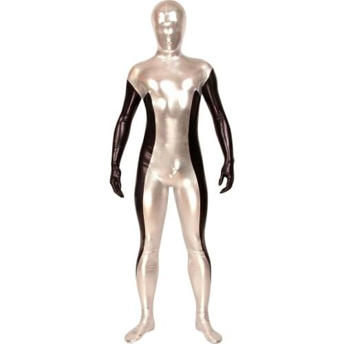 BetterParty Silver Black Shiny Metallic Full Body Zentai Second Suit with Free Shipping