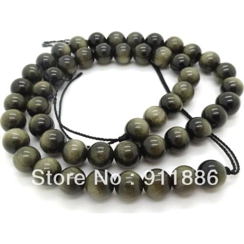 Wholesale Natural Precious Stone,8mm Gold Sheen Obsidian Loose Beads Strands Findings For Women Jewelry Making,Free Shipping
