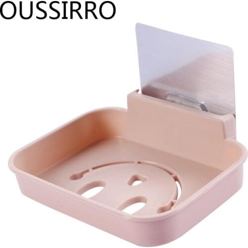 Home Cute Smiley Face Shape Soap Box With Stickers Lovely Plastic Hollow Design Sink Drain Soap Dish Essential Bathroom Supplies