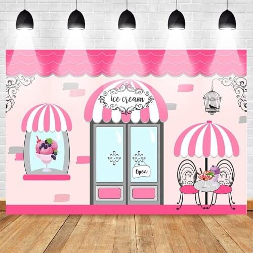 Ice Cream Shop Poster Background Sweet Style Birthday Candy Bar Photography Backdrop for Princess Stripes Summer