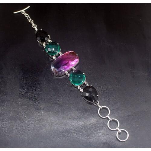 Gemstonefactory Jewelry Big Promotion Single Unique 925 Silver Dichroic Glass Topaz Lady Women Charm Bracelet 19cm 20213249