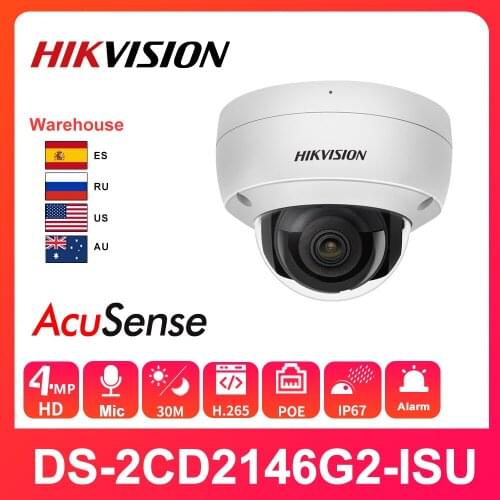 Hikvision 4MP DS-2CD2146G2-ISU AcuSense H.265 POE Vandal WDR Fixed Dome IPC Camera SD Face Detection Alarm Built-in Mic
