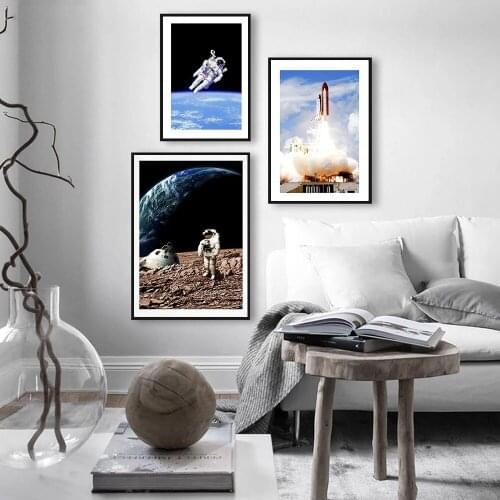 Modern Style Canvas Painting Poster and Print Space Astronauts Planets for Living Rooms Bedroom Gallery Wall Decoration