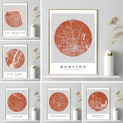 City Map Art, Map Poster, Housewarming Gift, Street Map Poster, Terracotta Map Prints, Minimalist Map Wall Art