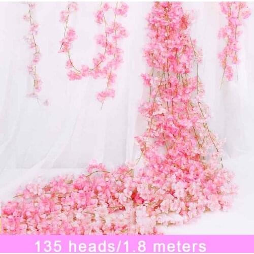 180cm artificial fake silk sakura blossoms flower vines party supplies garland Silk Ivy wall Hanging garland wedding home decor