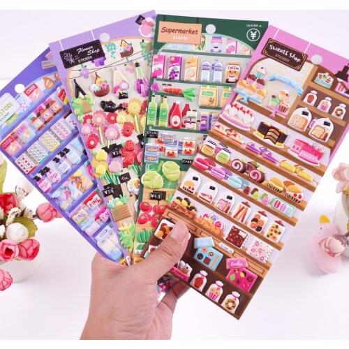 Kawaii 3D Grocery Store Puffy Stickers Scrapbooking Diy Bullet Journal Diary Stationery Sticker Student Prize Gift Cute Supplies