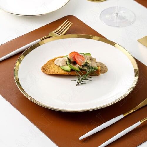 Golden Stroke Ceramics Plate Main Course Tray Pasta with Fruit Salad Platees Restaurant Serving Dishes Kitchen Utensils Trays