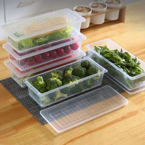 Food Fresh Storage Box Containers Kitchen Fridge Organizer Case Removable Drain Plate Tray Fruits Vegetables Fish Meat Organizer