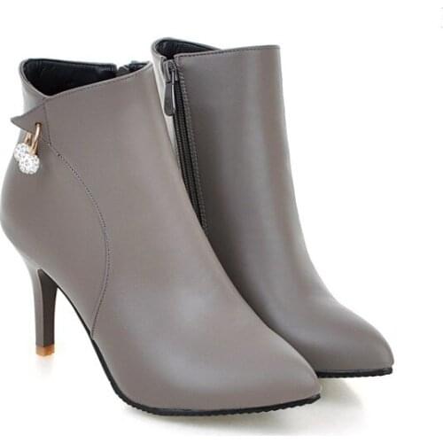 Big Size Ma'am Short boots Pure color Pointed Water drill Boot barrel High heel boots