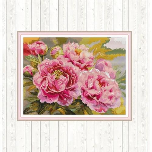 Beautiful Pink Peony DIY Embroidery Needlework Sets Counted 14ct 11CT Cross Stitch Cross Stitch Kits Wall Home Decor Needlepoint