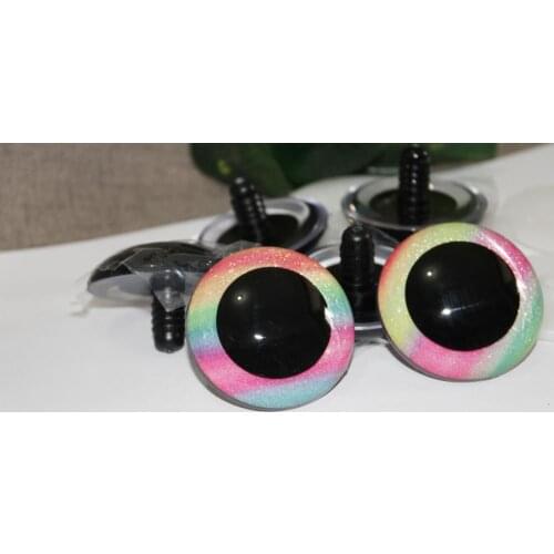 50pcs/lot new big size 50mm round clear safety toy eyes +glitter rainbow fabric+hard washer--color by randomly