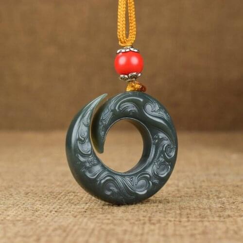 Natural green jade pendant hollow hand carved pendants necklace top brand men women real jade jewelry jadeite jade necklace