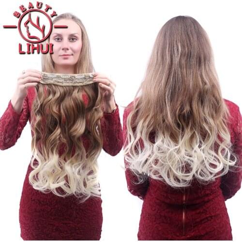 Lihui 20" Blonde 613 Clip-On Hair Extensions Wavy Clip In Natural Extension Fake Hair Synthetic Colored Strands Of Hair 5 Clips