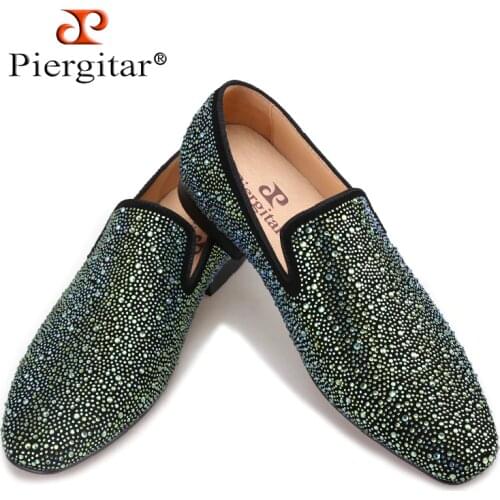Piergitar men leather shoes with mixed colors shining rhinestone luxurious brand party and wedding mens loafers male flats