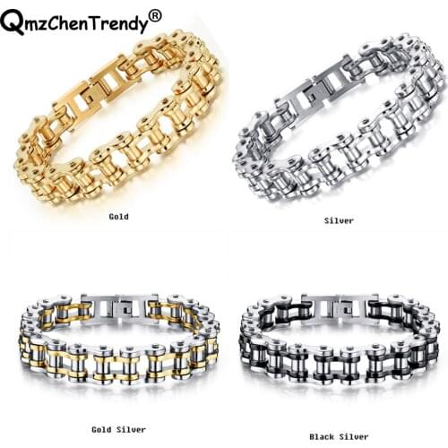 Stainless Steel Mens Punk Bangle Biker Bicycle Chain Cuff Motorcycle Bracelet Bangles Trendy Jewelry Brace lace 21.5cm*1.2cm