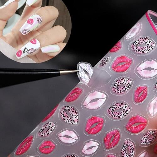 2021 New 3D Self-Adhesive Bohemia Lovly Red Lips Image Nails Stickers for Nails Decorations Manicure Valentines Day